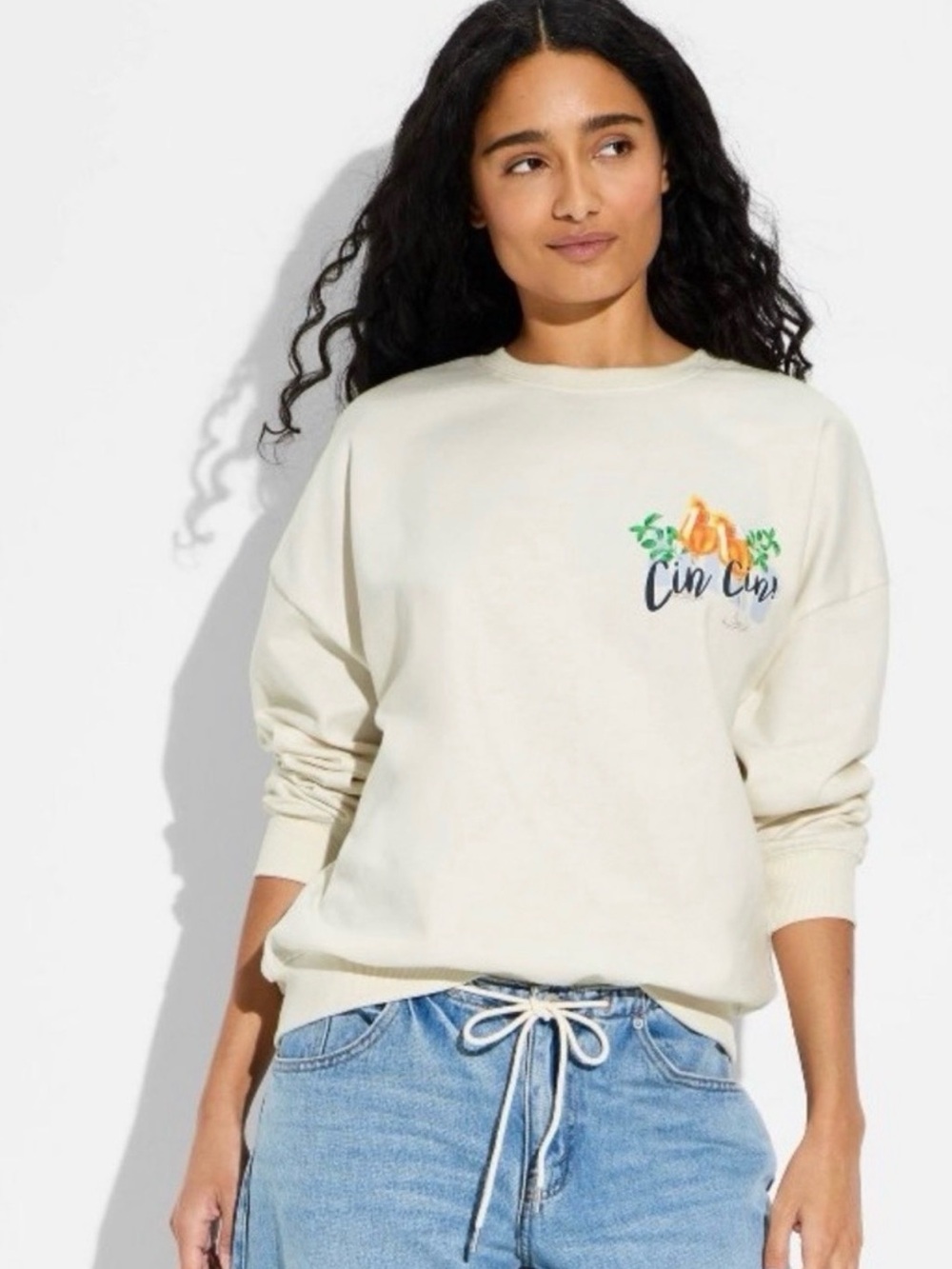 Skinnydip London euro brunch Ivory Cin Cin Graphic Crewneck Sweatshirt size XS